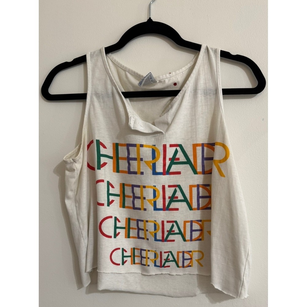 Vintage 90s Y2K Varsity Spirit Fashion Cheerleader Cropped Tank Top with Button